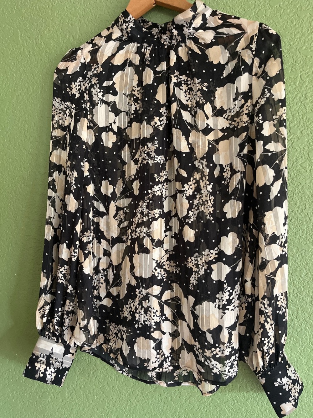 H&M Whimsical Cottagecore Black and Cream Floral Blouse